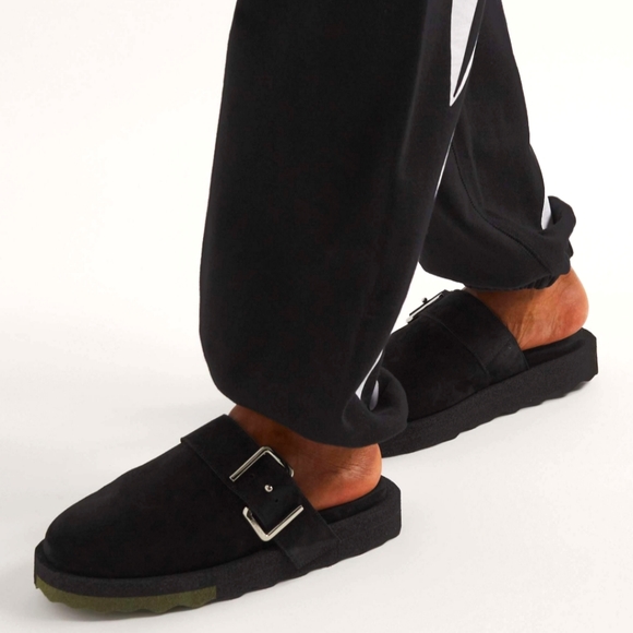 Off-White Other - OFF-WHITE Black Leather Suede Sponge Sole Unisex Clogs Mules Slides sz 40
